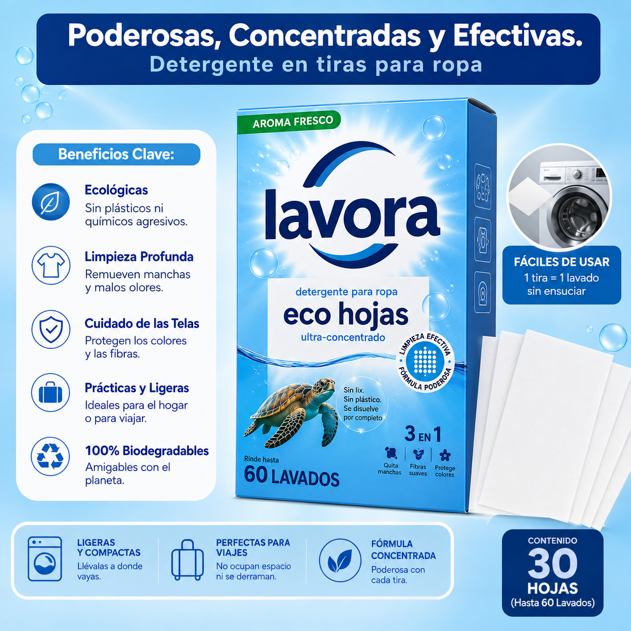 Lavora™ Detergente enzimático en láminas